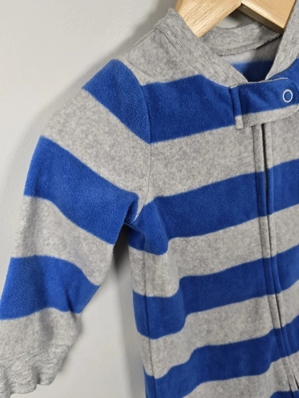 Carter's Blue & Gray Striped Fleece Footed One-Piece with Puppy Patch 9M
